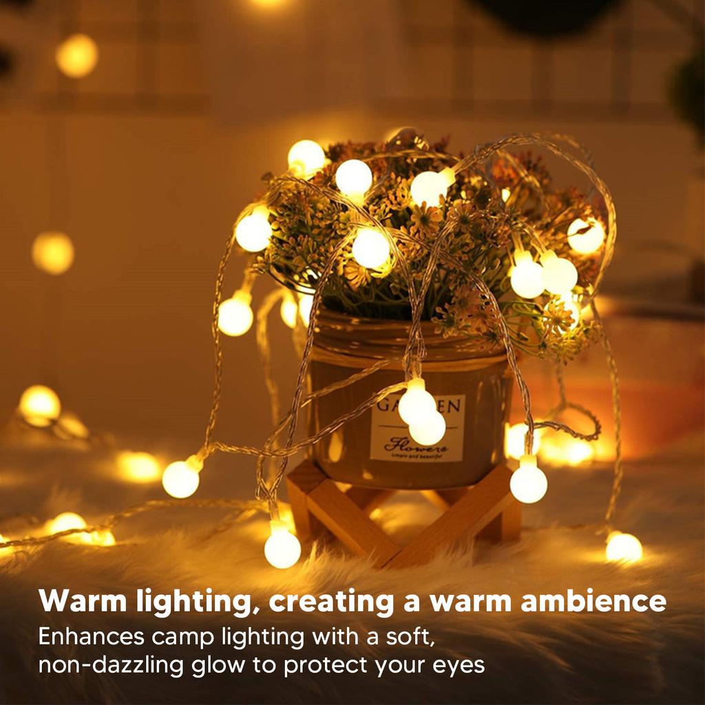 String Lights Warm Ambient Lights LED Fairy String Lights Decoration for Outdoor Camping Tent Canopy Ball 1.8cm Diameter