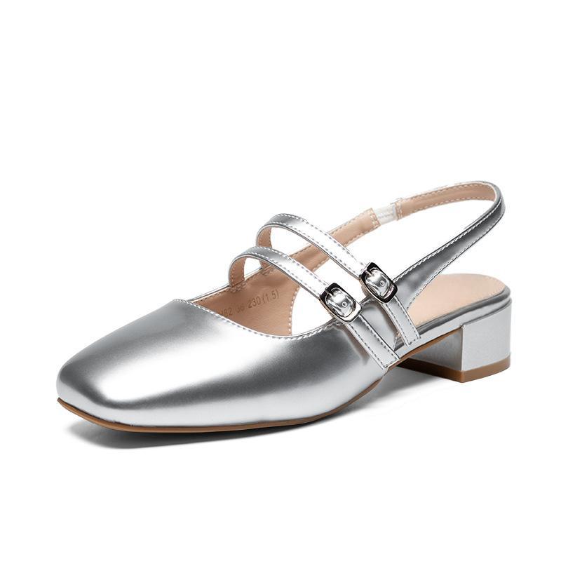 Baotou Mary Jane Shoes French Retro Single Shoes Square Toe Back Empty Thick-heeled Sandals