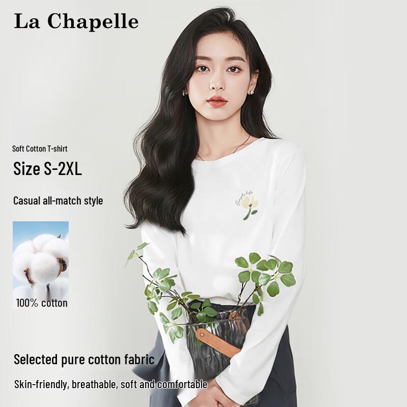 La Chapelle Women's Loose Long Sleeve Cotton T-Shirt with Floral Print