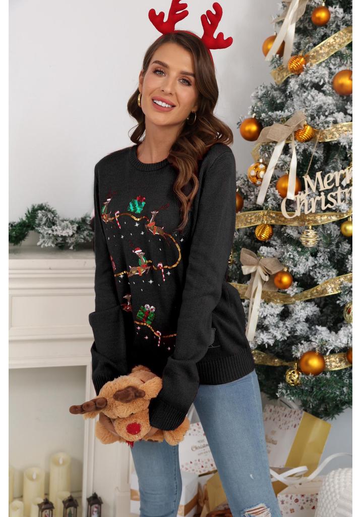 2023 Autumn/Winter Women's Cute Deer Embroidered Christmas Knit Sweater