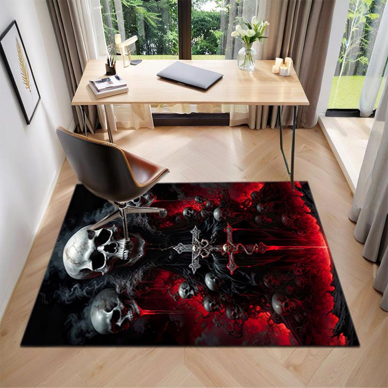 Tappeto Tappetino Stampato con Motivo Teschio Dark Gothic per Soggiorno Camera da Letto Casa Decorazione Divano, Tappetino Antiscivolo