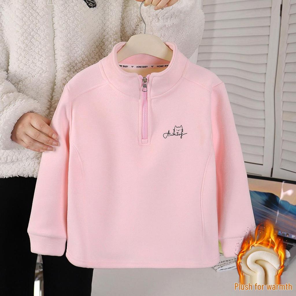 Girls' Autumn/Winter Casual Half-High Collar Sweatshirt - Fashionable Half-Zip Base Layer Top