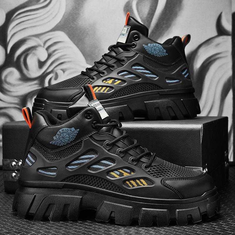 2024 Men's Casual Sports Shoes Breathable Mesh Work Clothes Shoes Thick Soles Anti Slip Board Shoes Fashionable Sports Sneakers