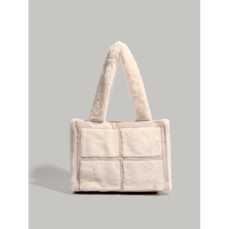 Large Capacity Commuter Tote Bag for Women 2025 New Niche Patchwork Square Plush Bag Fashion Versatile Shoulder Bag