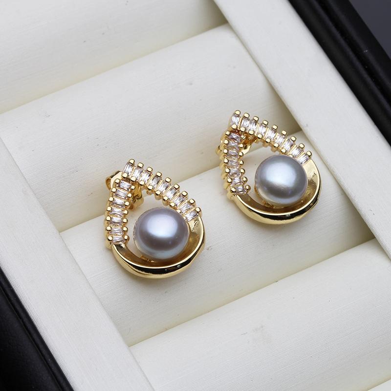 

White Natural Heart Pearl Earrings 925 Women,Sterling Silve Fresh water Stud Earrings Pearl Wife Girls Birthday Gift White Black
