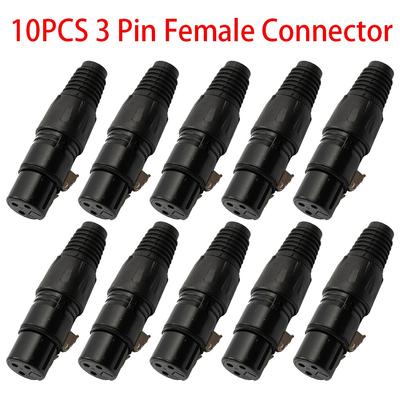 10pcs XLR DMX 3 Pin Female, MIC Snake Plug Audio Microphone Cable Connector