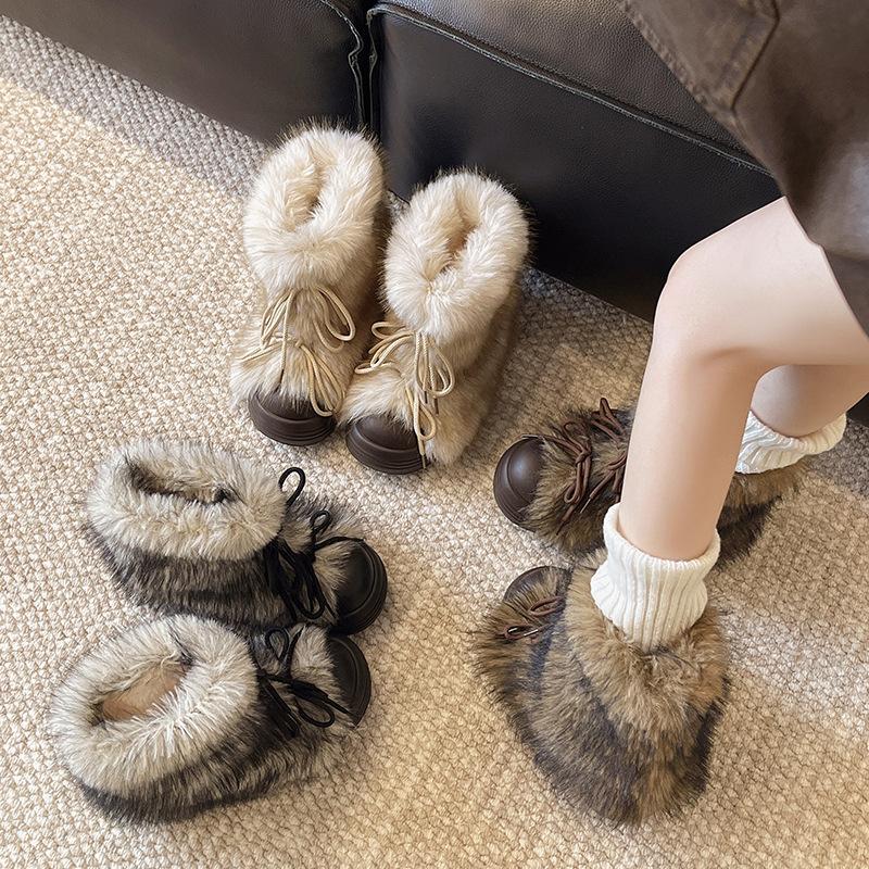 [Fanfna] Thick-soled Inner Height-increasing Fur Snow Boots Women's 2025 Autumn and Winter New Velvet Thickened Warm Cotton Shoes