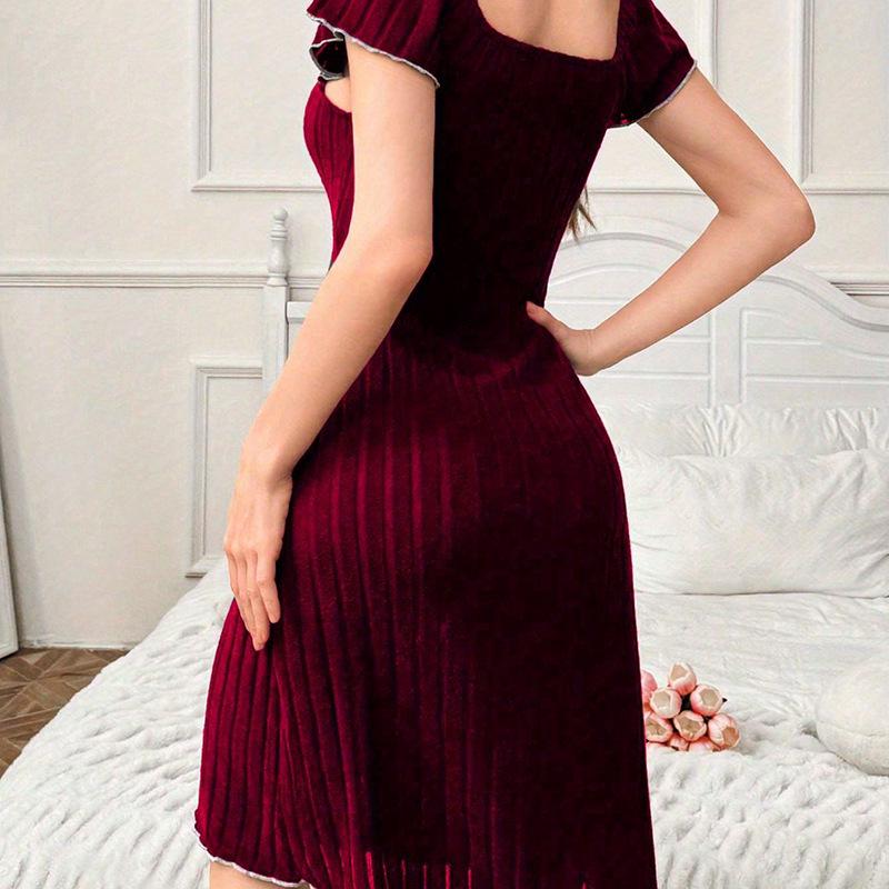 Ruffle Bow Short Sleeve Nightdress – Casual, Elegant Home Wear for Inside and Out