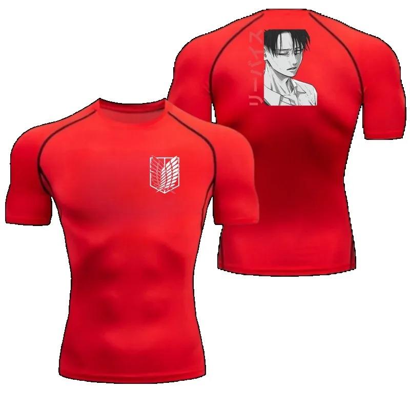 Men Compression Shirt Workout Quick Dry Levi Ackerman Print Top Breathable Sweat Absorbing Fit Fitness T-Shirt Sweat-Resistant