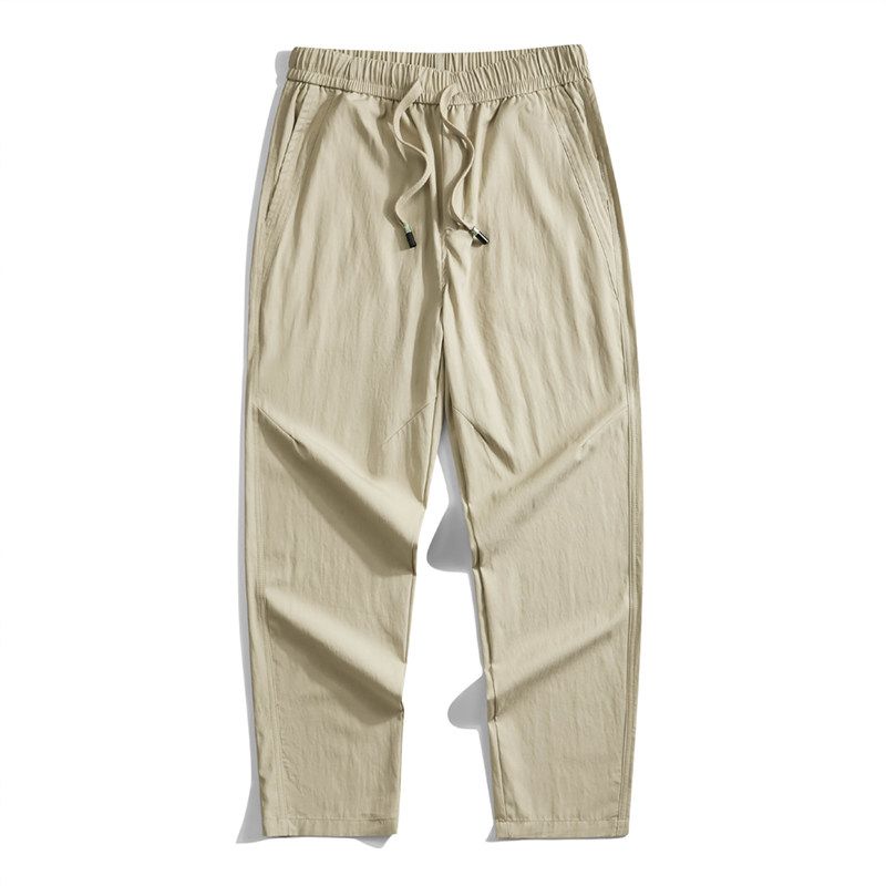 Men's Summer Casual Long Pants with Elastic Waistband and Drawstring, Loose Straight Wide-Leg Design, Made from Lyocell Cotton, Suitable for Export