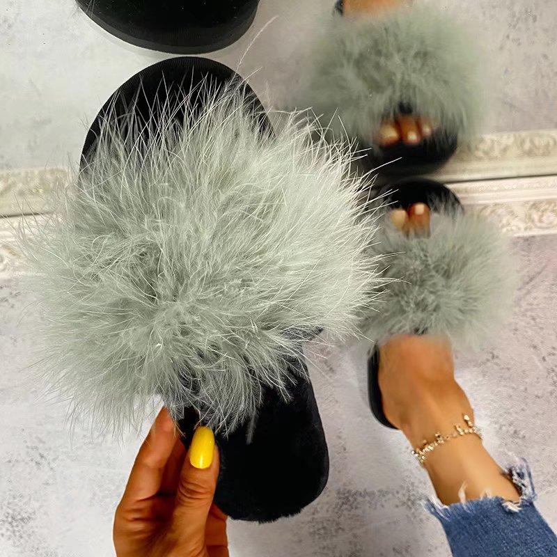 Fashion New Summer Fur Slippers Women Fashion Indoor Furry Fur Slides Women Plush Flat Shoes Casual Fluffy Slippers House Slides Women
