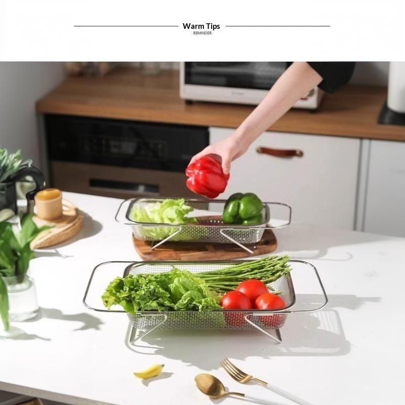 Adjustable Arm Stainless Steel Sink Drain Basket Expandable Rust Proof Mesh for Home Kitchen Vegetable Washing Food Drying