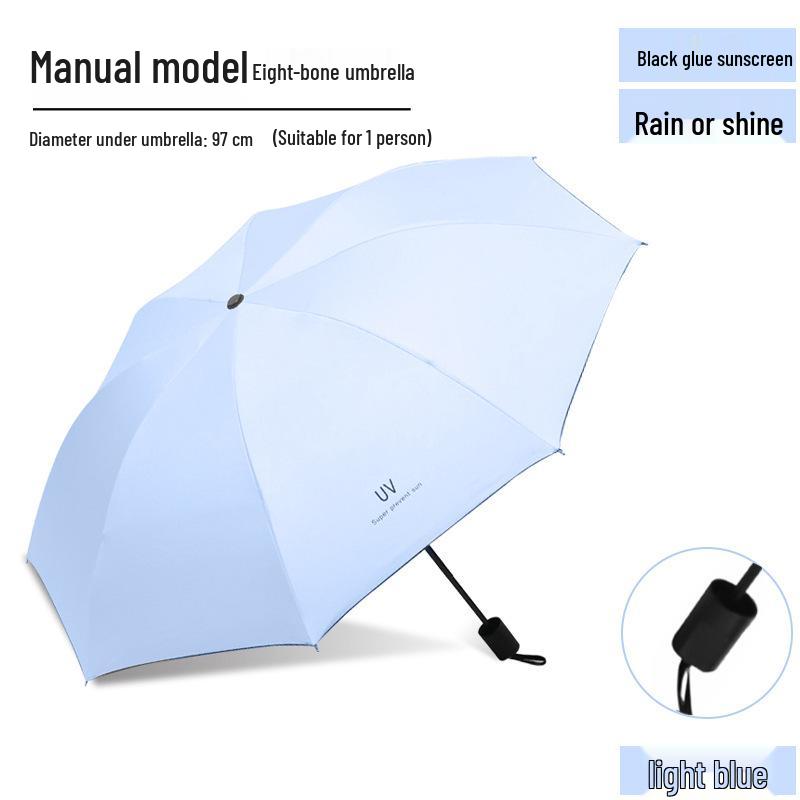 8-Rib Automatic Black Glue Umbrella: UV-Blocking, Rain or Sun Protection, Three-Fold Design