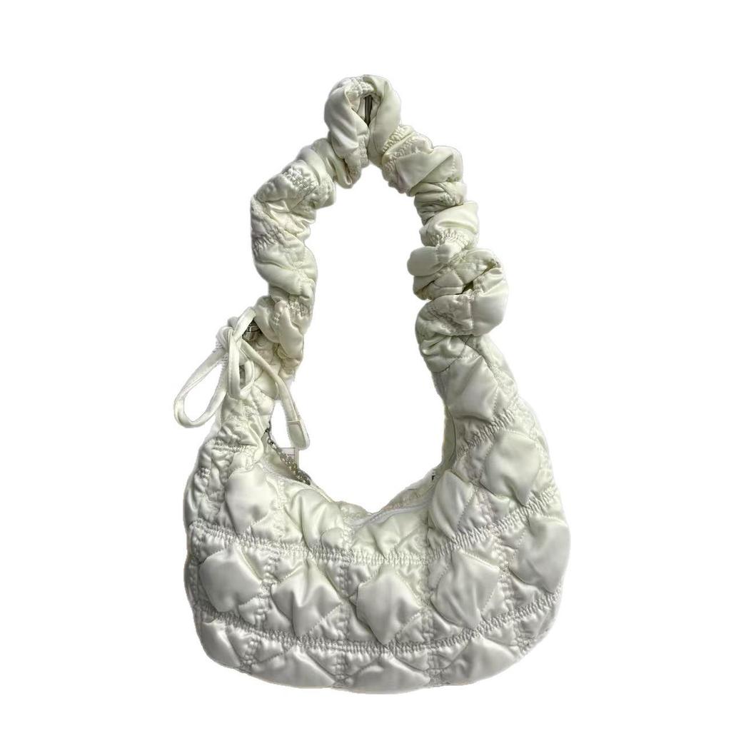 2025 Satin Pleated Dumpling Bag - Large Capacity, Diamond Embroidery, Elegant Shoulder Bag for Commuting & Outings