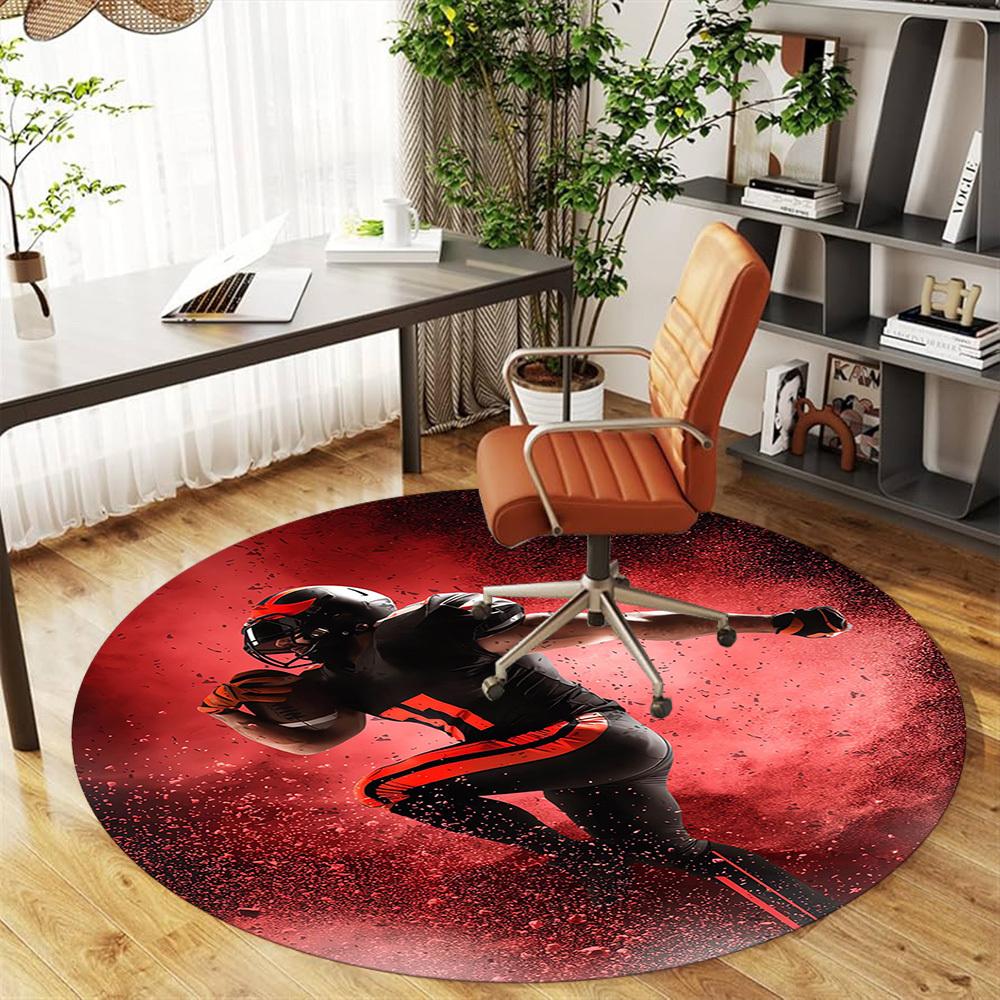 1pc Football Player Pattern Office Round Rugs, Under Chair Round Rugs for Living Room, Bedroom, Bathroom Decoration Carpet 091883