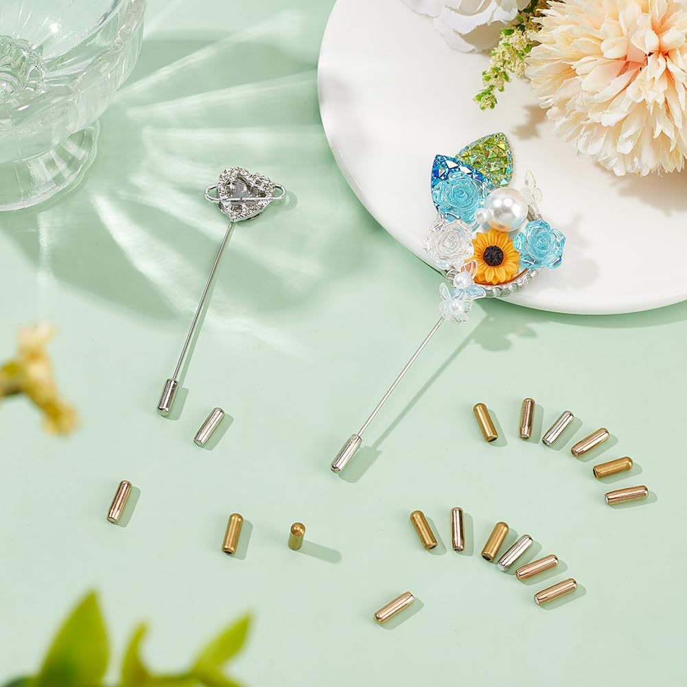 NBEADS 60 Pcs 3 Colors Brass Pin, Backs Lapel Stick Pin End Cap Metal Brooch Pin Stick Backing Lapel Pin End Cap with Rubber Inside Brooch Pins