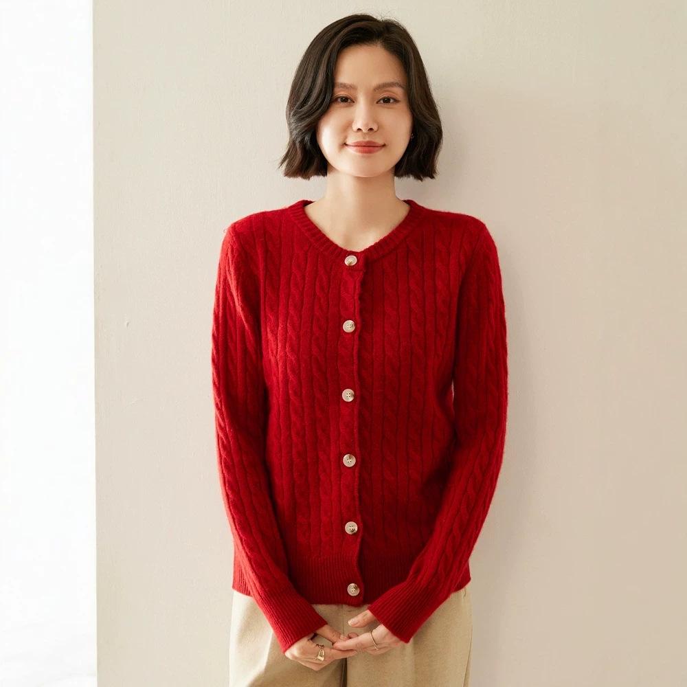 Lauren Chunky Knit Cardigan: Women's Autumn Winter Cashmere Jacket, Round Neck, Simple & Fashionable Sweater.