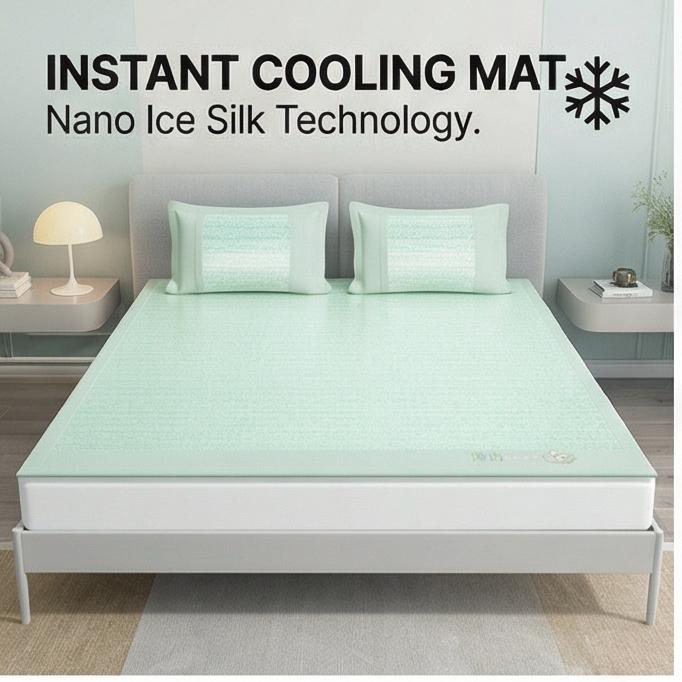 Constant Temperature Ice Silk Cooling Mat 3-Piece Set Machine Washable Summer Fitted Sheet Bedding for Home Bedroom Air-Conditioned Room 1.5m 1.8m Bed