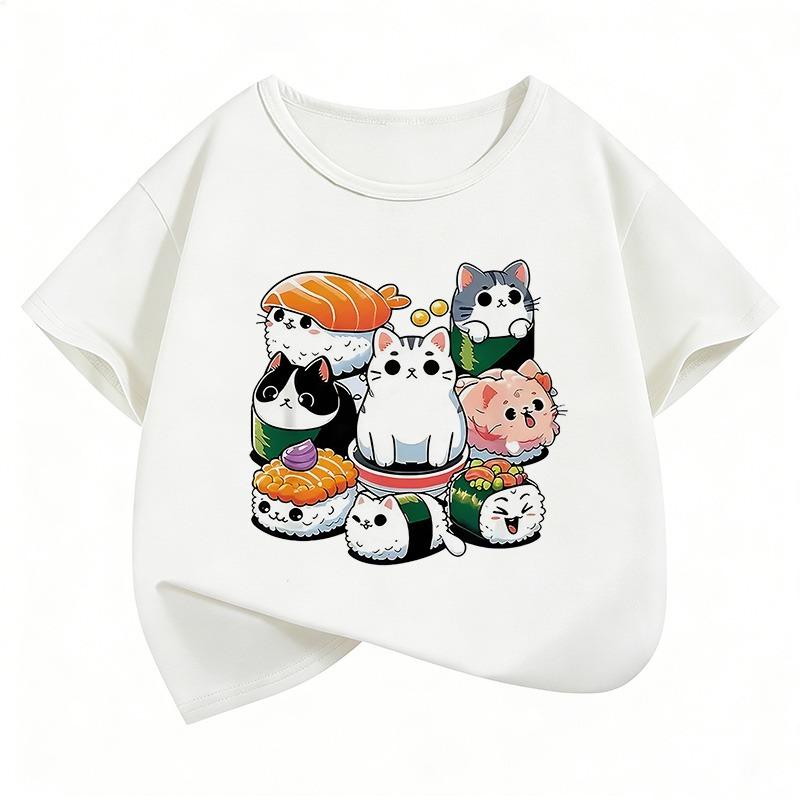 Funny Sushi Cat Food Design Printed T Shirts Short Sleeve Kids Children's T-shirt Boys Girls Summer Spring Cute Top Tee Shirt