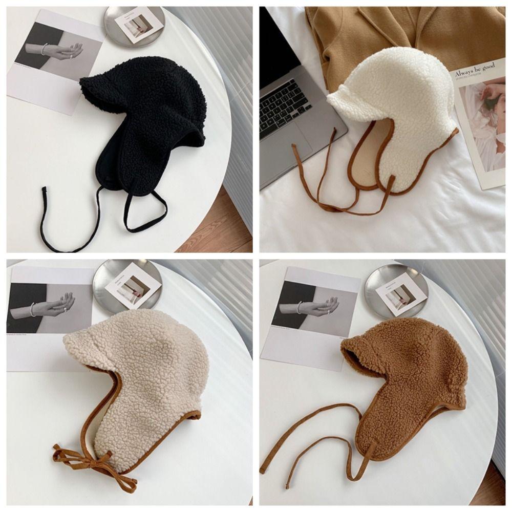 Keep Warm Ear Protective Hat Solid Color Women Plush Hat Sweet Baseball Cap Student