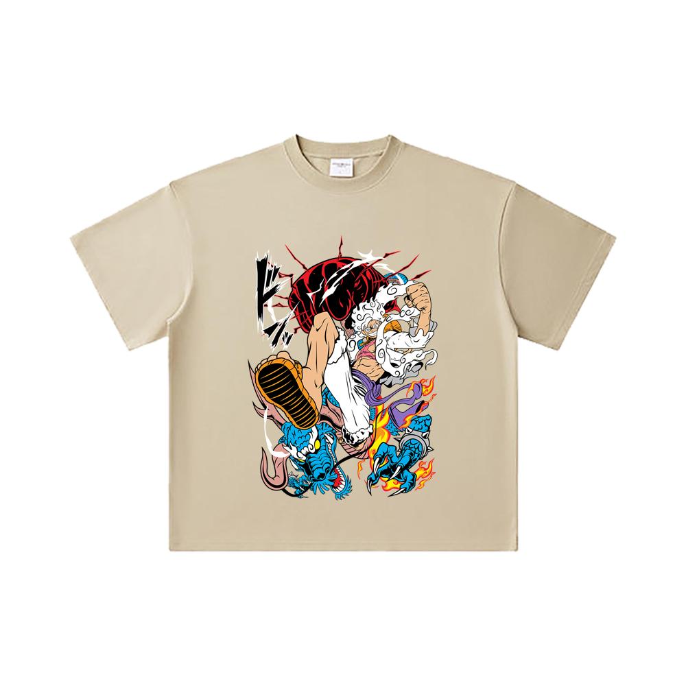 260 GSM Double Yarn 32 Count 100% Cotton One Piece V7 Luffy Kaido Print Unisex Heavy Cotton T Shirt