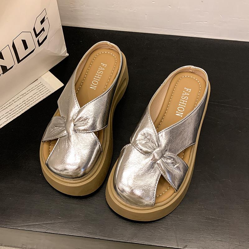 

Толстоподошвенные уличные ленивые тапочки с закрытым носком, женские тапочки-шлепанцы, повседневные новые летние универсальные тапочки 40 серебряный