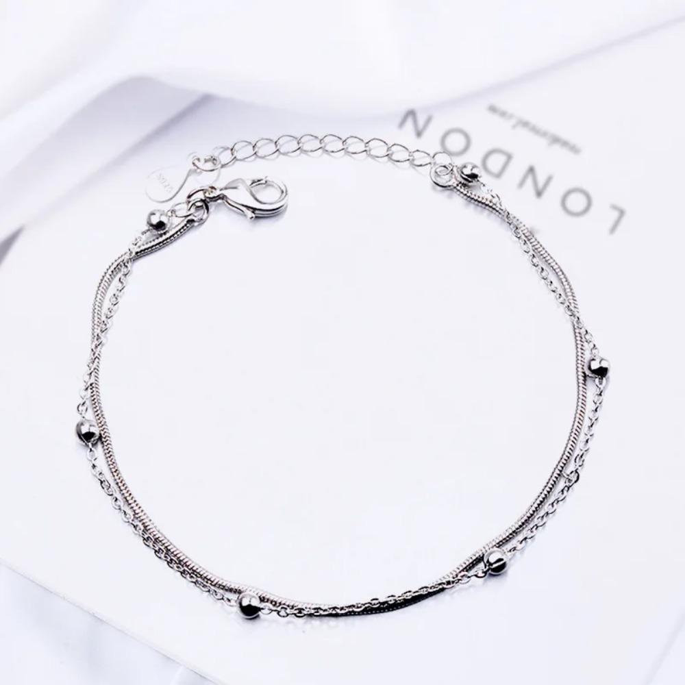 925 Silver Double Love Heart Hollow Beads Bracelet Adjustable Romantic Jewelry for Women Fashion Classic