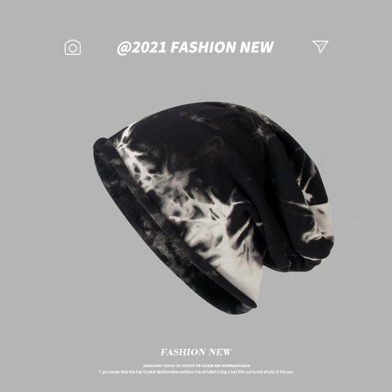 Tie Dye Knitted Hat for Women Japanese Fashion Retro Pile Hat Autumn and Winter Ins Trend All Match Cold Hat Baotou Hat