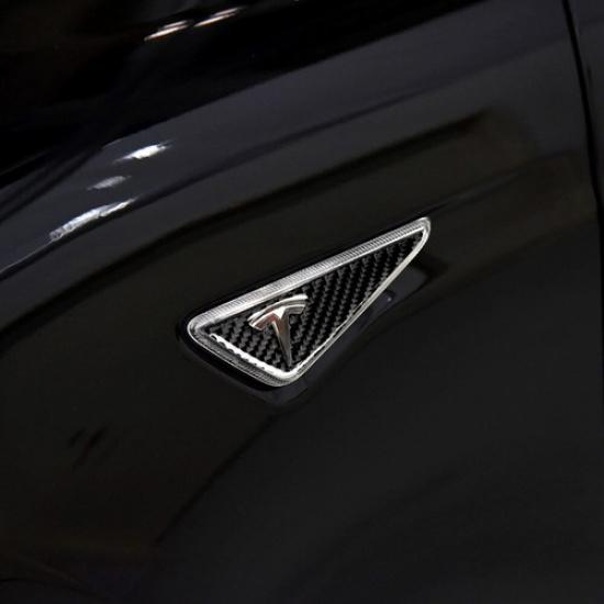 2Pcs Carbon Fiber Leaf Board Panel Cover Decoration Trim For Tesla Model X