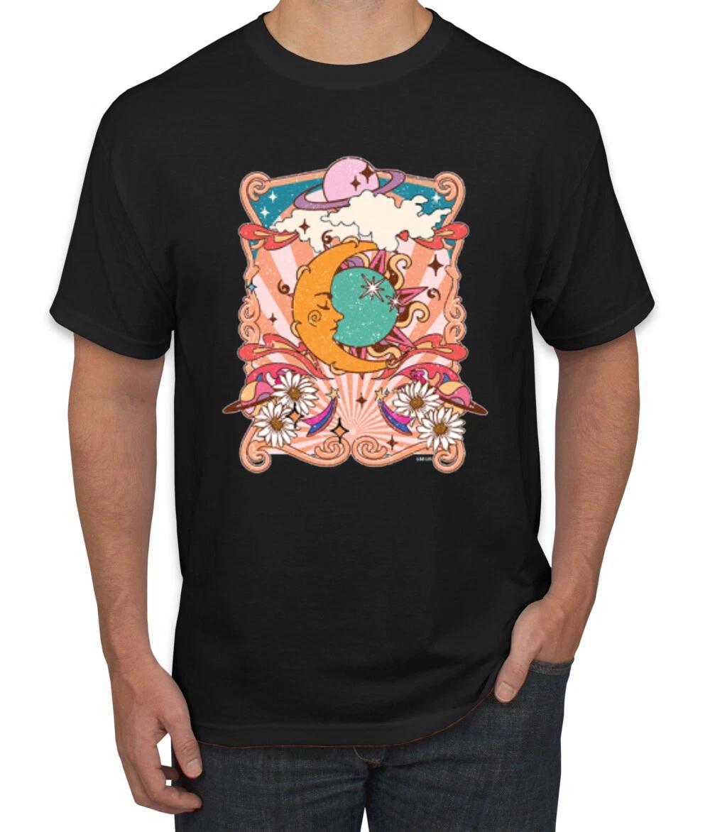 Sun and Moon Groovy Vintage Daisy Flowers Stars Men T- Shirt S
