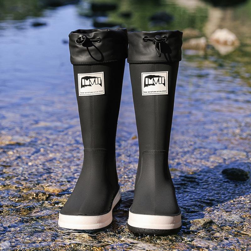 High tube bead rain boots men's and women's waterproof shoes Closed rain boots fashionable elastic long tube water boots fashionable