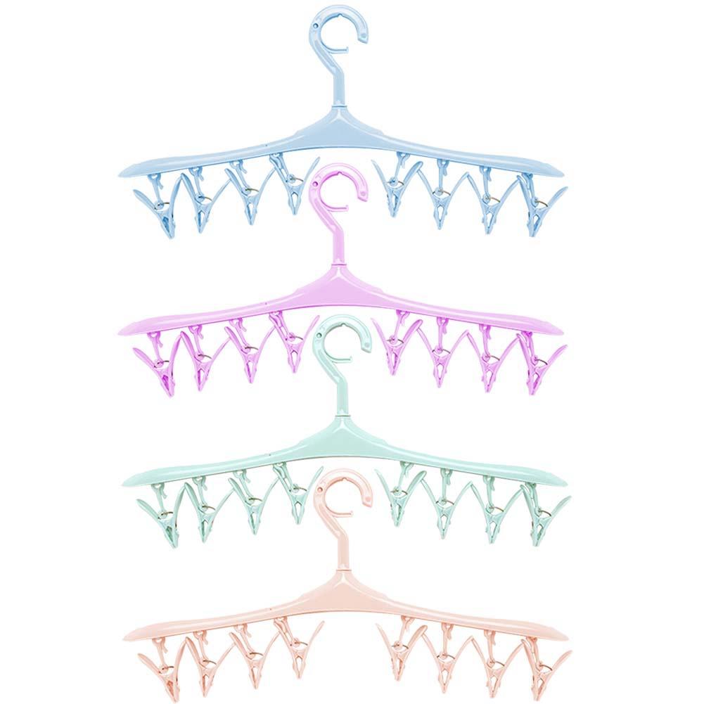 Multifunctional Plastic Hangers Underwear Socks Bra Hook Dryer Shelf 8 Clips