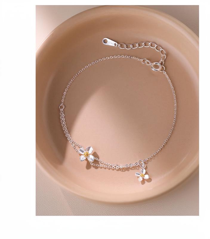 Korean Style Gardenia Flower Double Layer Drip Oil Bracelet - Stackable, Fashionable, and Versatile Women's Jewelry
