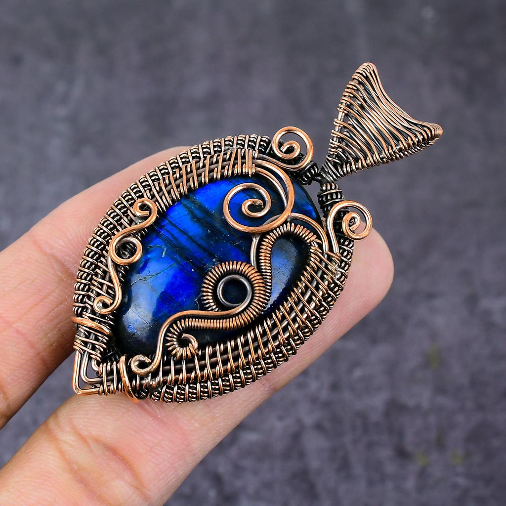 Natural Blue Labradorite Copper Wire Wrap Tree Of Life Pendant 2.68" p5m70
