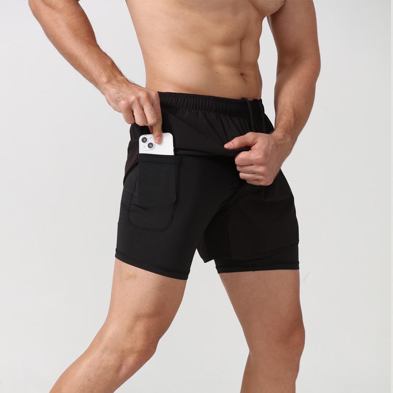 Men's Quick-Dry Double-Layer Running Shorts - Loose Fit, Anti-Exposure, Athletic Three-Point Design