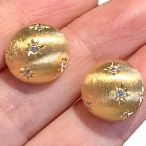 French Retro Old Money Wind Round Brushed Gypsy Star Star Stud Earrings Medium Ancient Gilt Diamond Niche Personalized Earrings