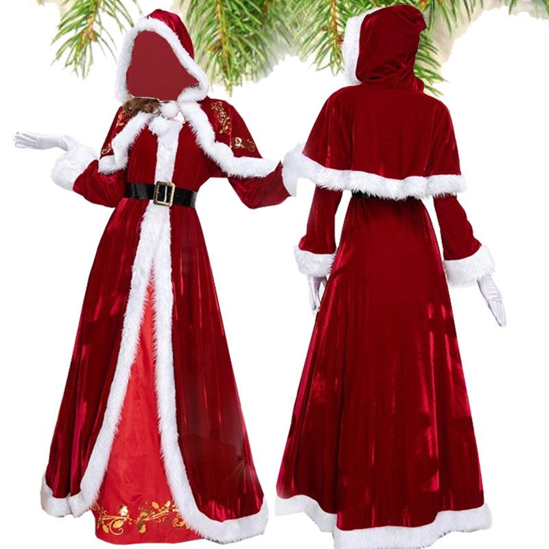 New Christmas costume: Christmas Queen Old People's Party cosplay Performance costume Little Red Riding Hood long dress