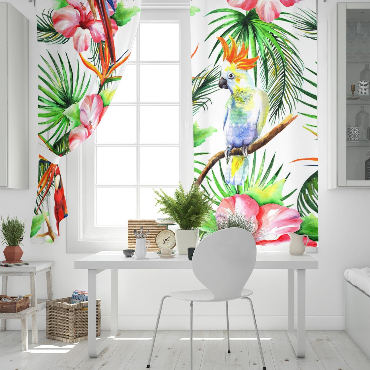 Цветные попугаи оконные шторы живописные шторы для гостиной декоративные элементы — фото 5