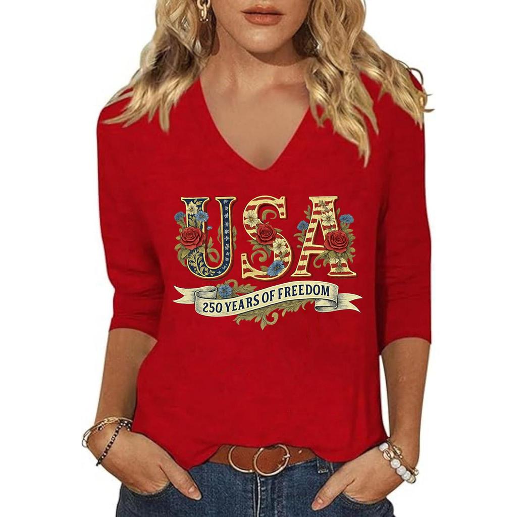 Women's Fashion Casual Independence Day Print Top
