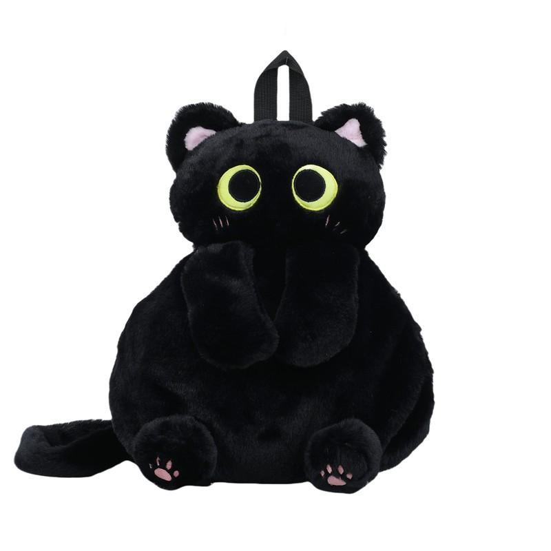 Kawaii Plush Cute Soft Cat Black Backpack Woman New Harajuku Aesthetic Animal Mini Backpacks Hot Girls School Shoulder Bags Y2k
