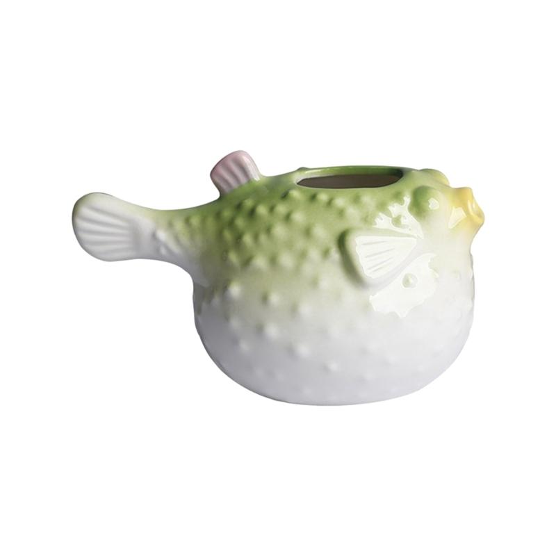 Keramické vázy na květiny ve tvaru ryby Designové pufferfish Malý květináč na sukulenty pro stůl Pracovní desku Parapet a Dekorace pro domácnost