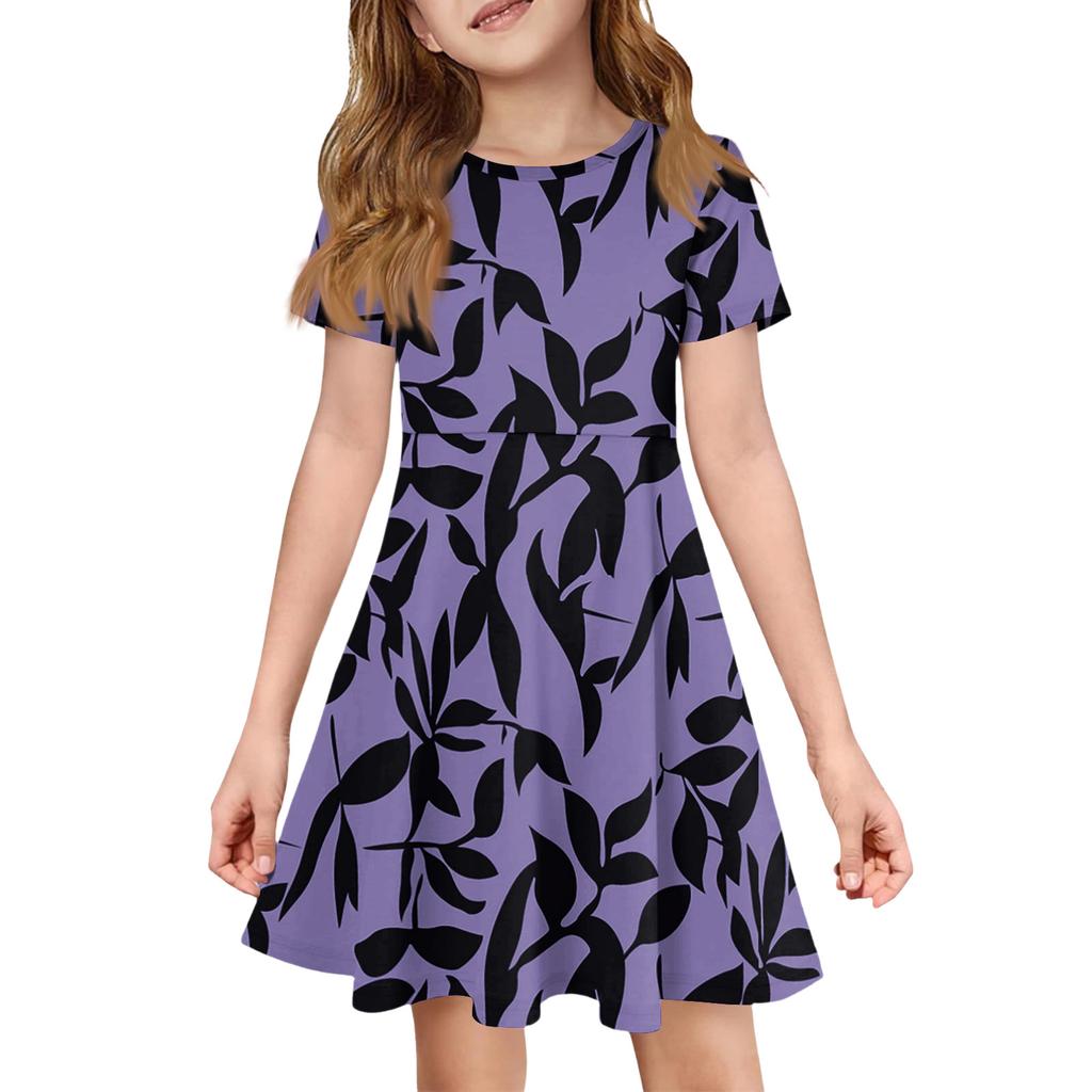Girl Summer Dress Color & Print Short Sleeve Dress With Pocket Casual Dress Shorts Sleeve Party Dress Easter Day