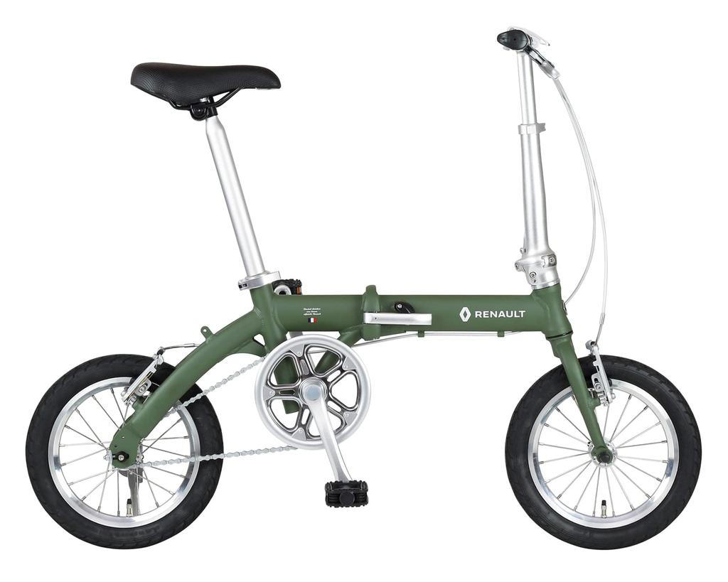 RENAULT LIGHT8 Olive Lightweight Aluminum Frame 14 Inch Compact Folding Bicycle Body Weight Rims and Rear Aluminum Equipped with Handlebar Stem