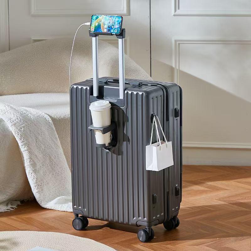 

Женский прочный кожаный дорожный чемодан на колесиках 2025: Чемодан с глубоким отделением с одной стороны, передней крышкой и кодовым замком 20 inch