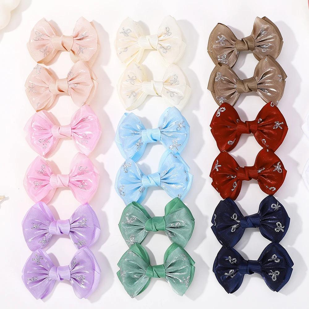 2PCS/set 2.7inch Boutique Embroidery Bowknot Hair Clips for Women Girls Princess Mesh Bows Hairgripes Headwear Hair Accessories