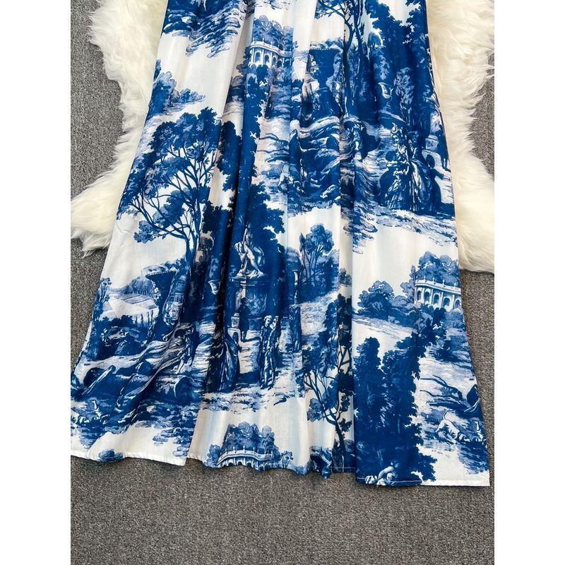 Retro Ink Painting Print Dress Elegance Halterneck