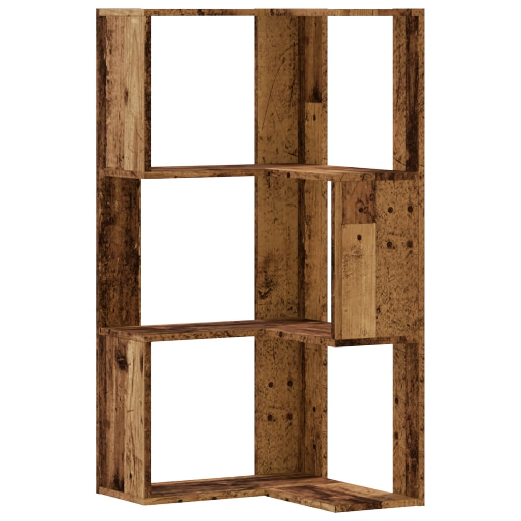Corner Bookshelf 3 Shelves Rustic Wood Effect 50 X 50 X 102 Cm Engineered Wood