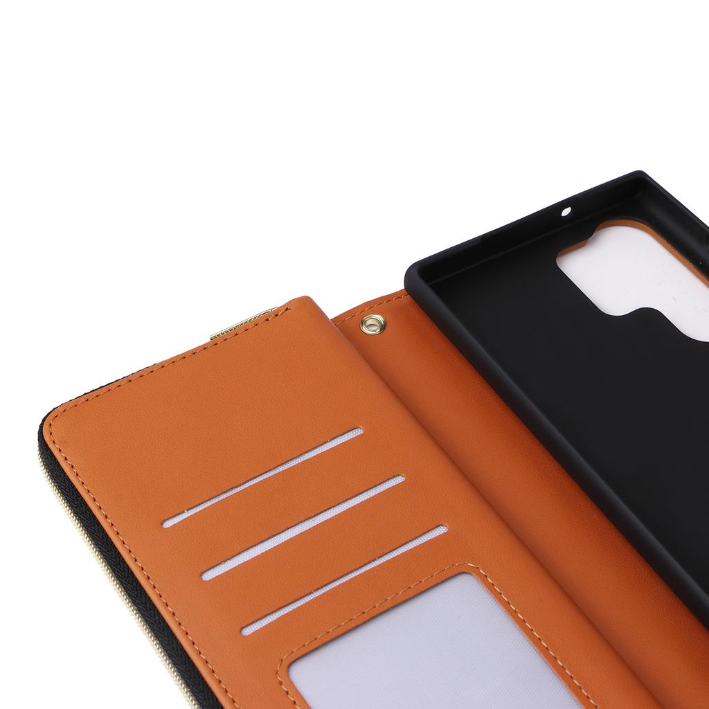 R20 For Samsung Galaxy S23 Ultra Case Zipper PU Leather Phone Cover with Straps