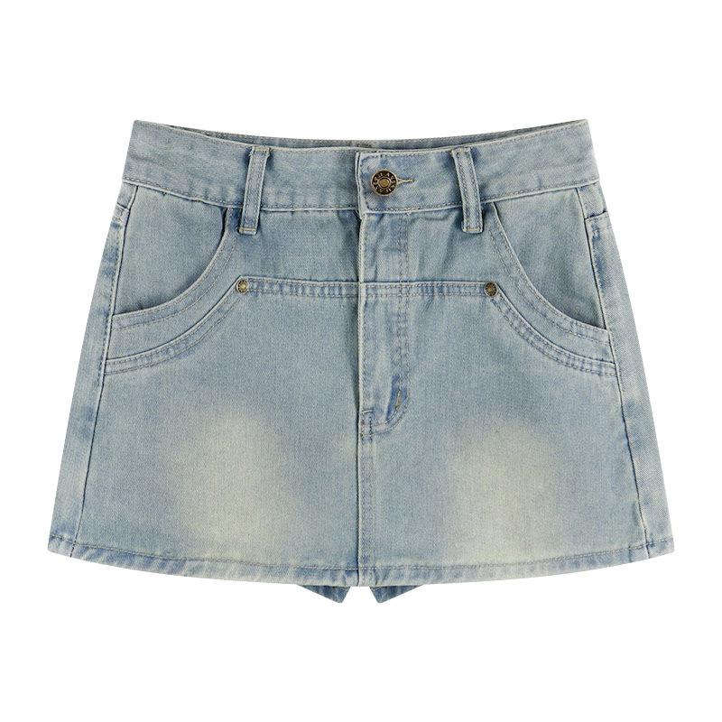 Einzigartiger Charme Helle Farbe Bustier Rock Unterrock Hose A-Linie Hohe Taille Hundert Paket Hüfte Kurzer Rock Damen Sommer Mode Denim Kurzer Rock