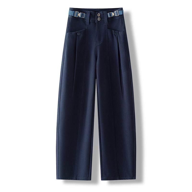 

Spring 2026 Curved Leg Women s High-Waisted Pants Slimming Loose Fit, Casual Straight Wide Leg Design 27/M [Recomm. 95-105 lbs] темно-синього кольору